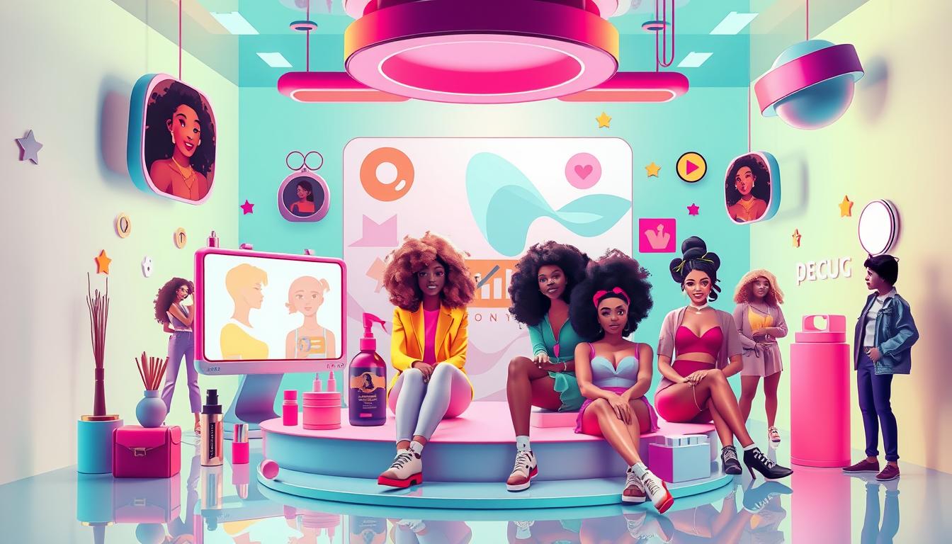 A vibrant and stylish digital scene showcasing a modern, trendy social platform environment inspired by "Baddiesonly."